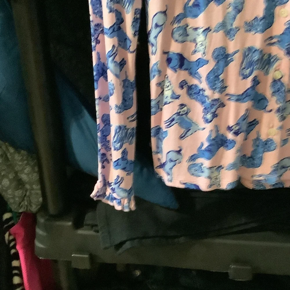 Lilly Pulitzer Pink and Blue‎ button up Pajama top, Ruff night, XXS